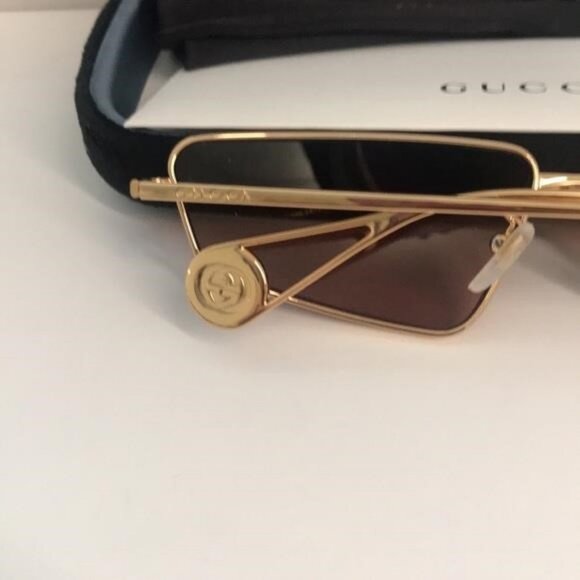 New Authentic Gucci GG0537S 002 Gold Cat-Eye Sunglasses Red Lenses - Picture 10 of 12